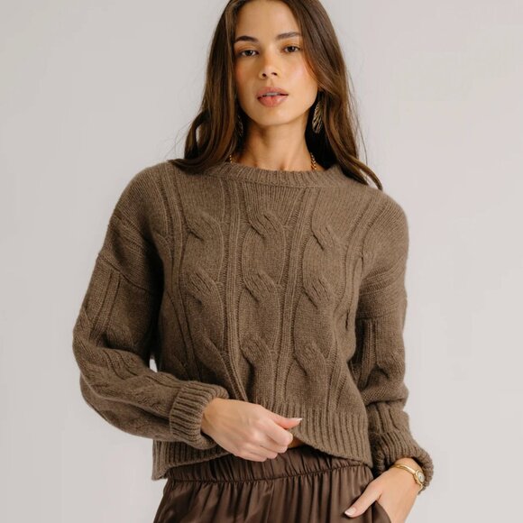 Sablyn Tristan Crewneck Cable Cashmere Pullover - Foggy - Picture 4 of 8